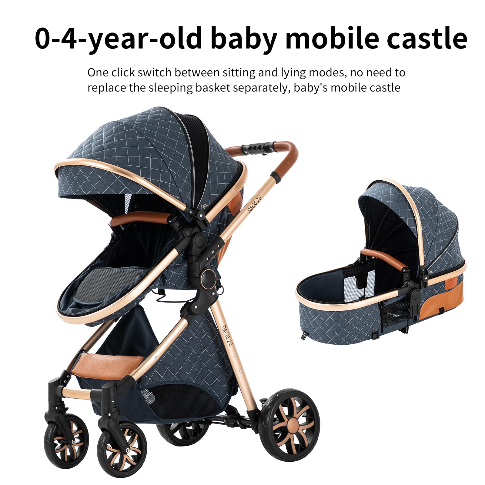 Wózek dziecięcy kombi 3 w 1, dwukierunkowy z podporą, regulowany 105-180°, łatwe składanie, 4 koła (YV9-LIGHTGREY)