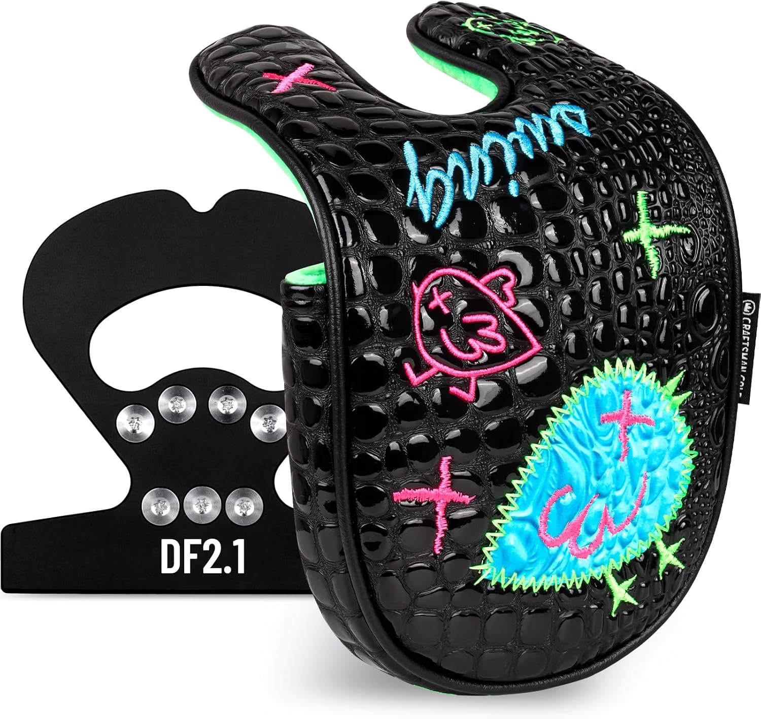 LZFAN Golf DF3 Putter Cover Golf Headcover Center Shaft Birdie Design OZ1 HS DF2.1 Headcover Mallet Blade Putter Cover with Magnetic Closure for Driver Mid Mallet Putter Heel Shafted （DF2.1 Putter）