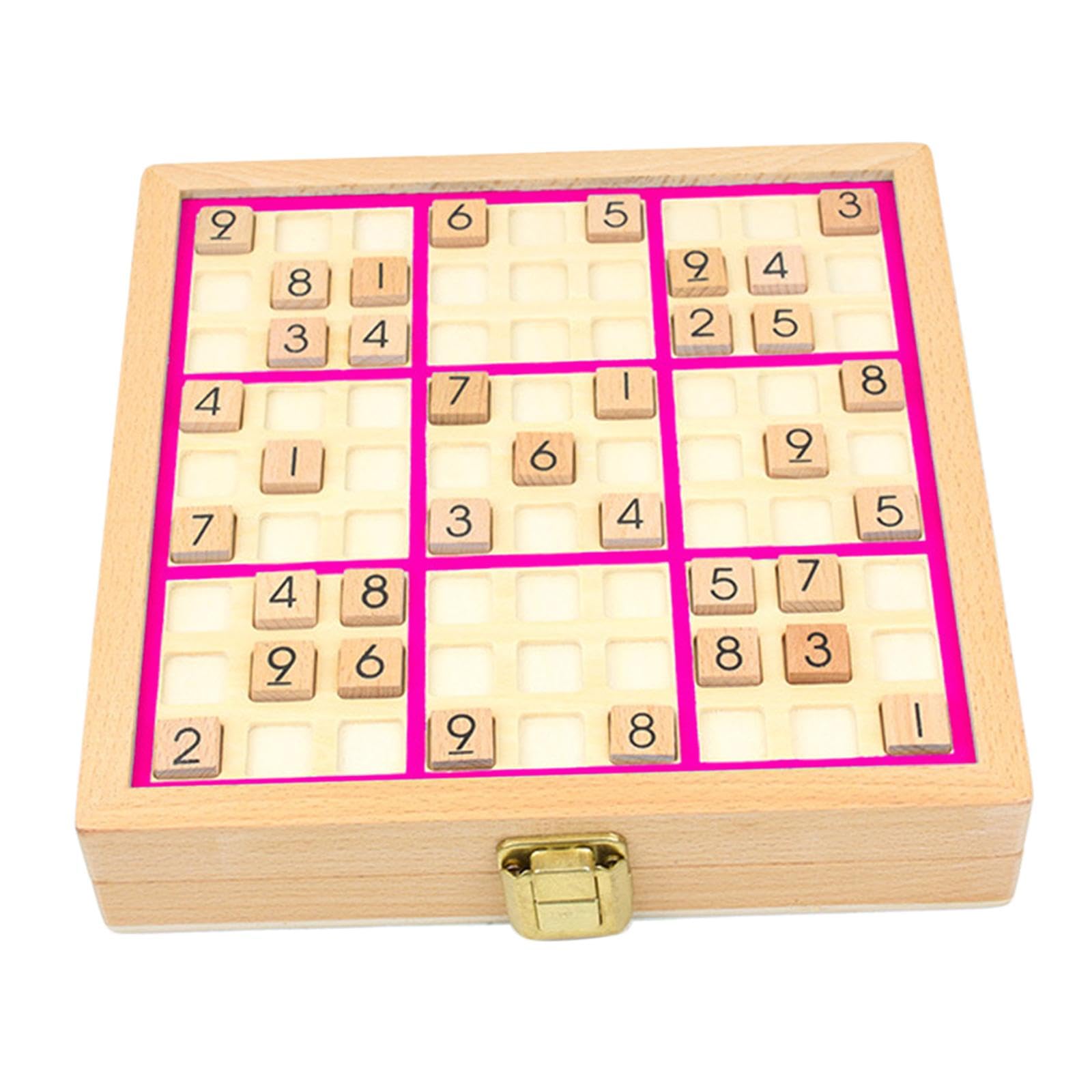 Almencla Sudoku Brettspiel, Holz Sudoku Spielbrett mit Zahlenplättchen, Lernspielzeug, Denksportaufgabe, Spielzeug für Erwachsene Im Alter von 7–14 Jahren, Rosa