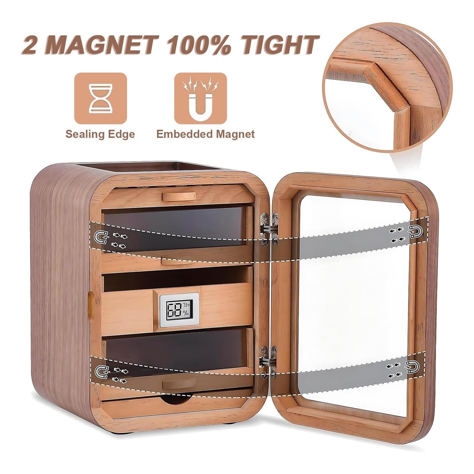 Humidor for sigari - 110 sigari, umidificatore e igrometro, Desktop(B,Withoutskylight)