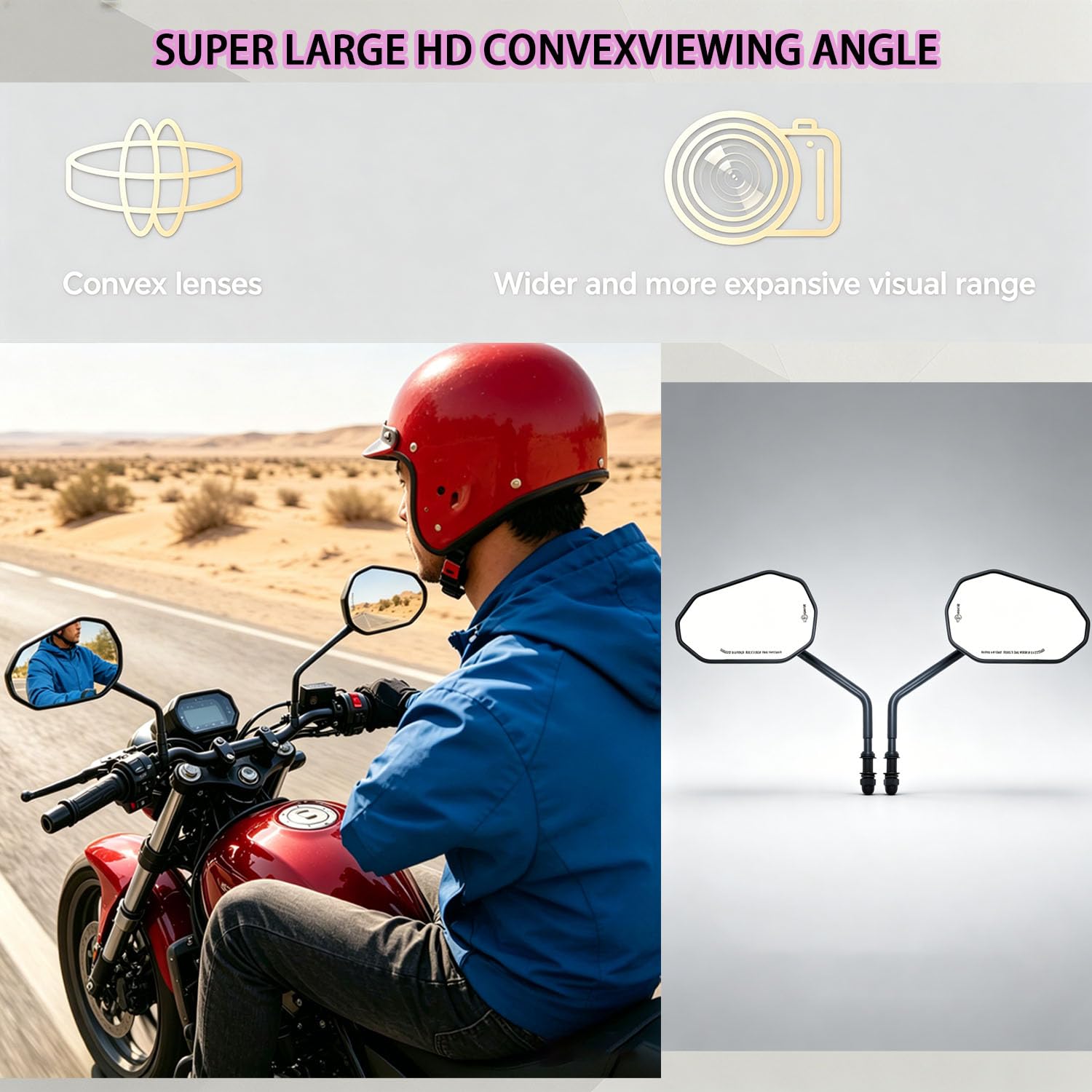 M8 Specchietti Moto Retrovisore, E9 Omologati Specchietti Laterali Moto Compatibili per Sportster Cruiser Chopper Dyna Softail Davidson Street Electra Road Glide 1982-2025