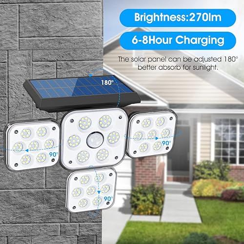 Miniatura 3 de gifyoat Luces solares con sensor de movimiento para exteriores, luces de inundación solares giratorias de 180, luces solares impermeables IP65,