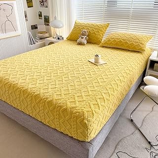 Aotiwe - Sábana bajera (200 x 220, funda de cama, color amarillo, con diseño de rombo de fibra de leche, color amarillo