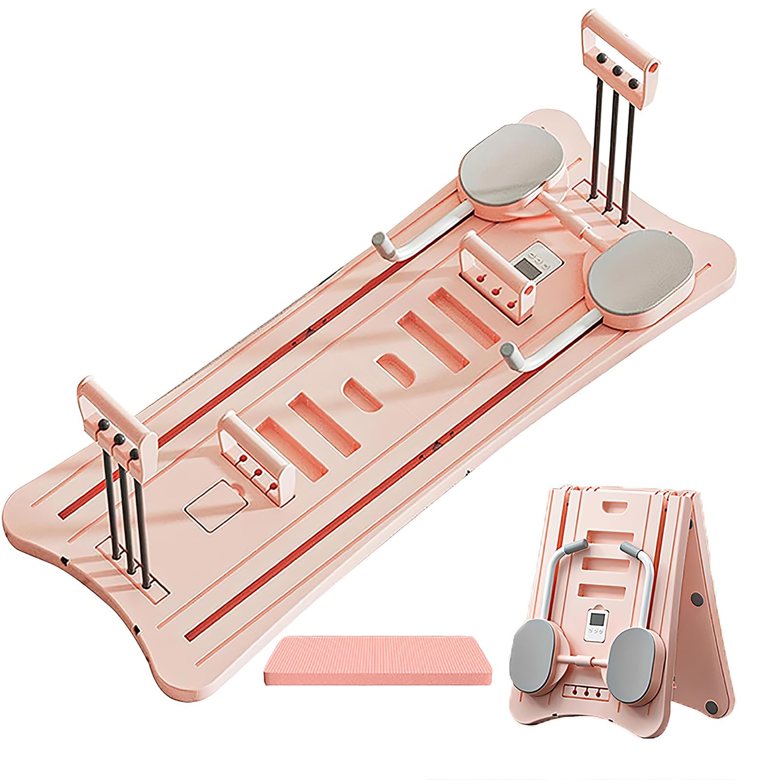 ピンク 5-in-1 折りたたみピラティスボード ポータブルマルチトレーナー Pilates Board, 2024 Foldable Pilates Reformer Set for Home