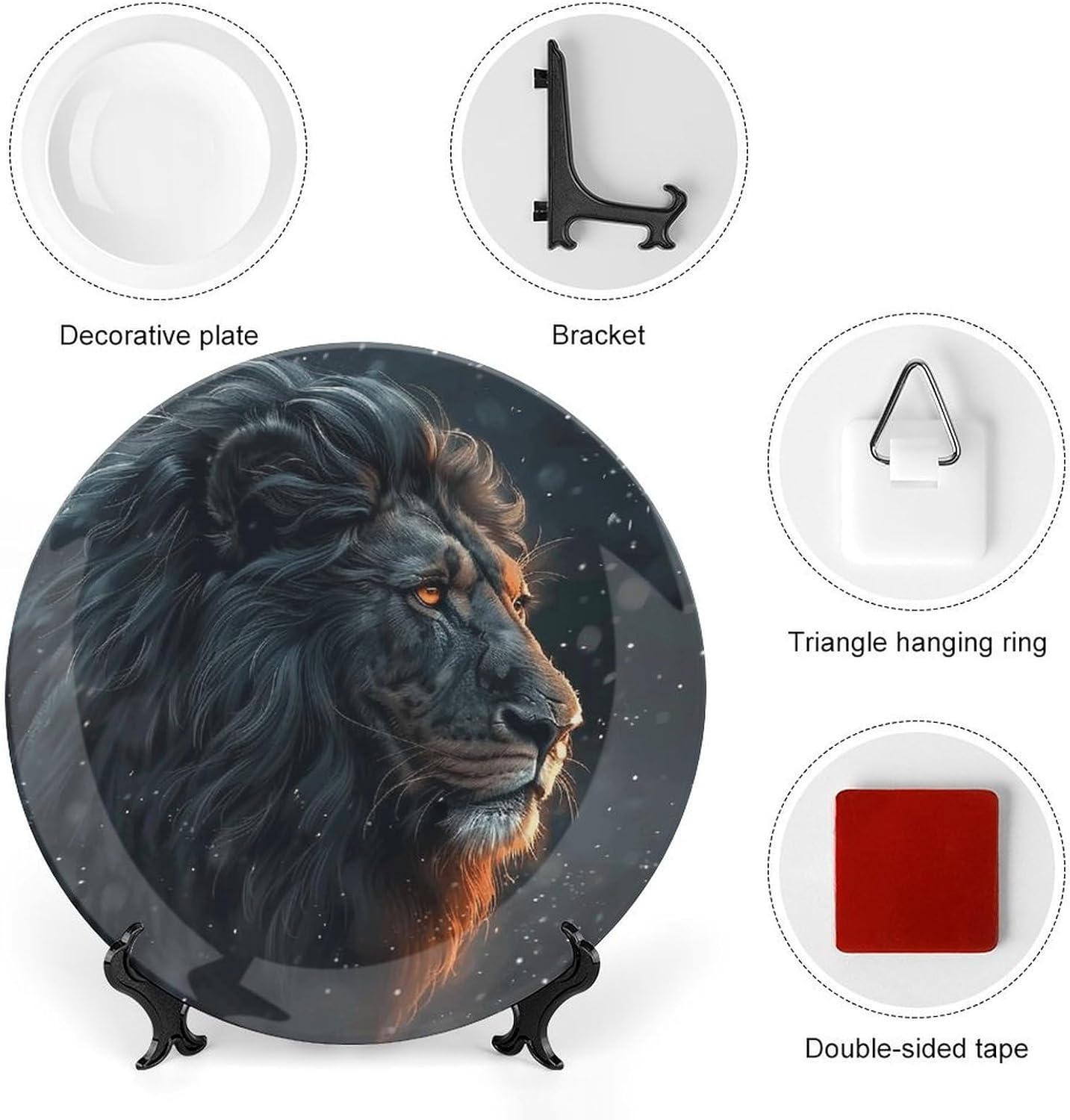 Bone China Decorative Plates Beautiful Lion Pictures Ceramic Decorative Plate Wall Decor with Display Stand Ceramic Ornaments for Wall Hanging Decoration