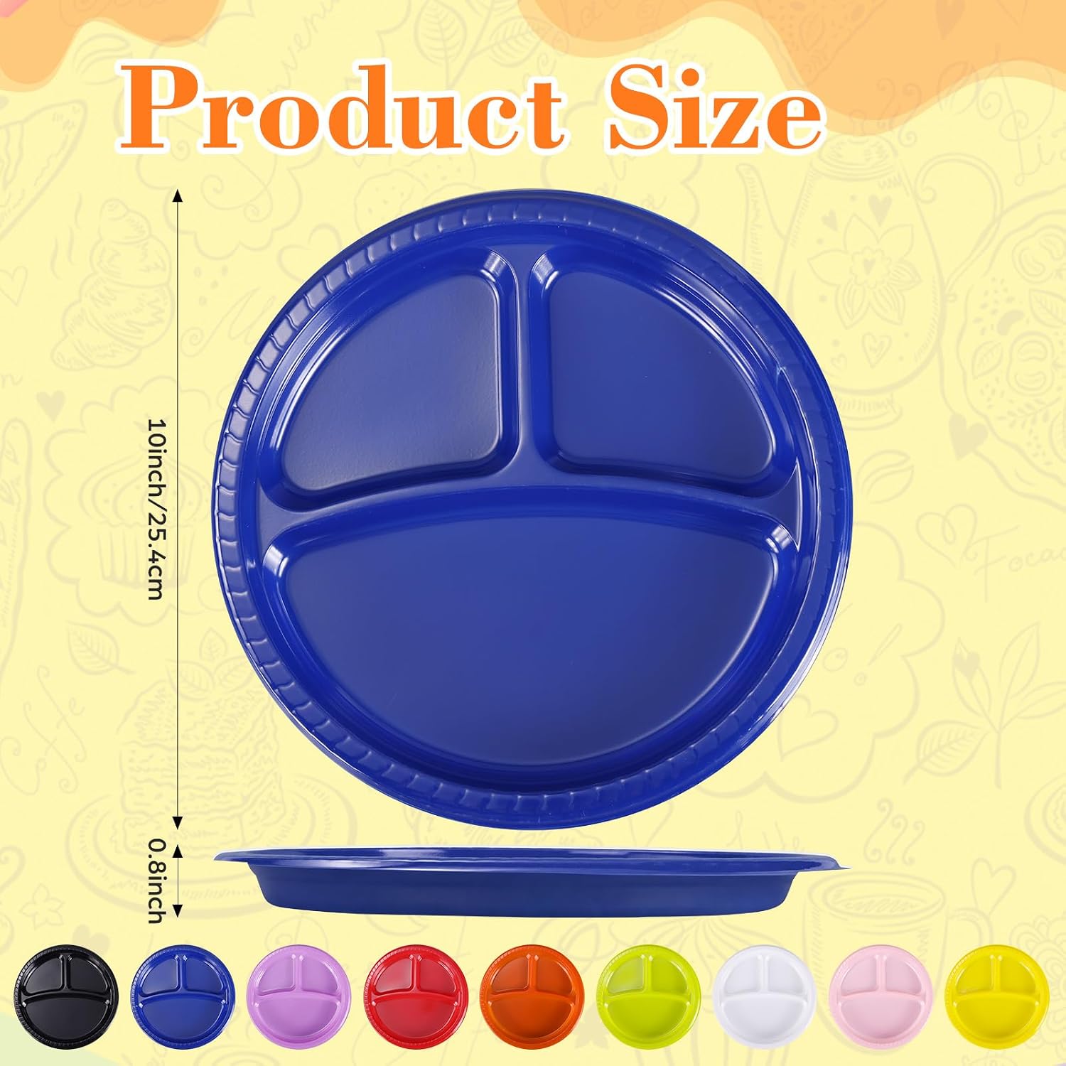 24 Pack Plastic 3 Compartment Divided Plates - 9.8 Inch Sectioned Dinnerware Heavy Disposable Plates Duty Round Dinner Plates for Camping, BBQ, Wedding, Birthday Party Dinnerware (Blue) image 2