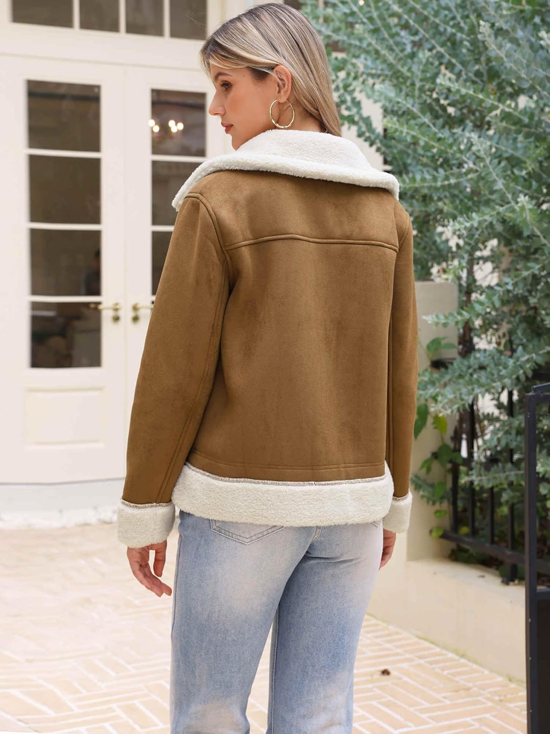 Allegra K Winter Faux Suede Jacket Coat for Women 2025 Faux Fur Shearing Lined Warm Thick Fleece Fuzzy Outerwear - Image 3