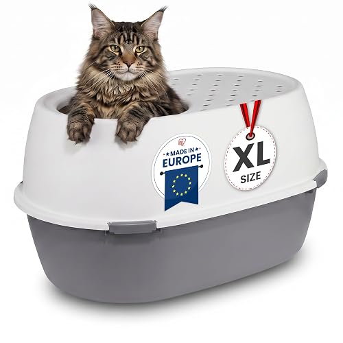 Iris Ohyama, Bandeja de arena para gatos XL, Arenero para gatos XXL, Blanco/Gris, Caja de arena