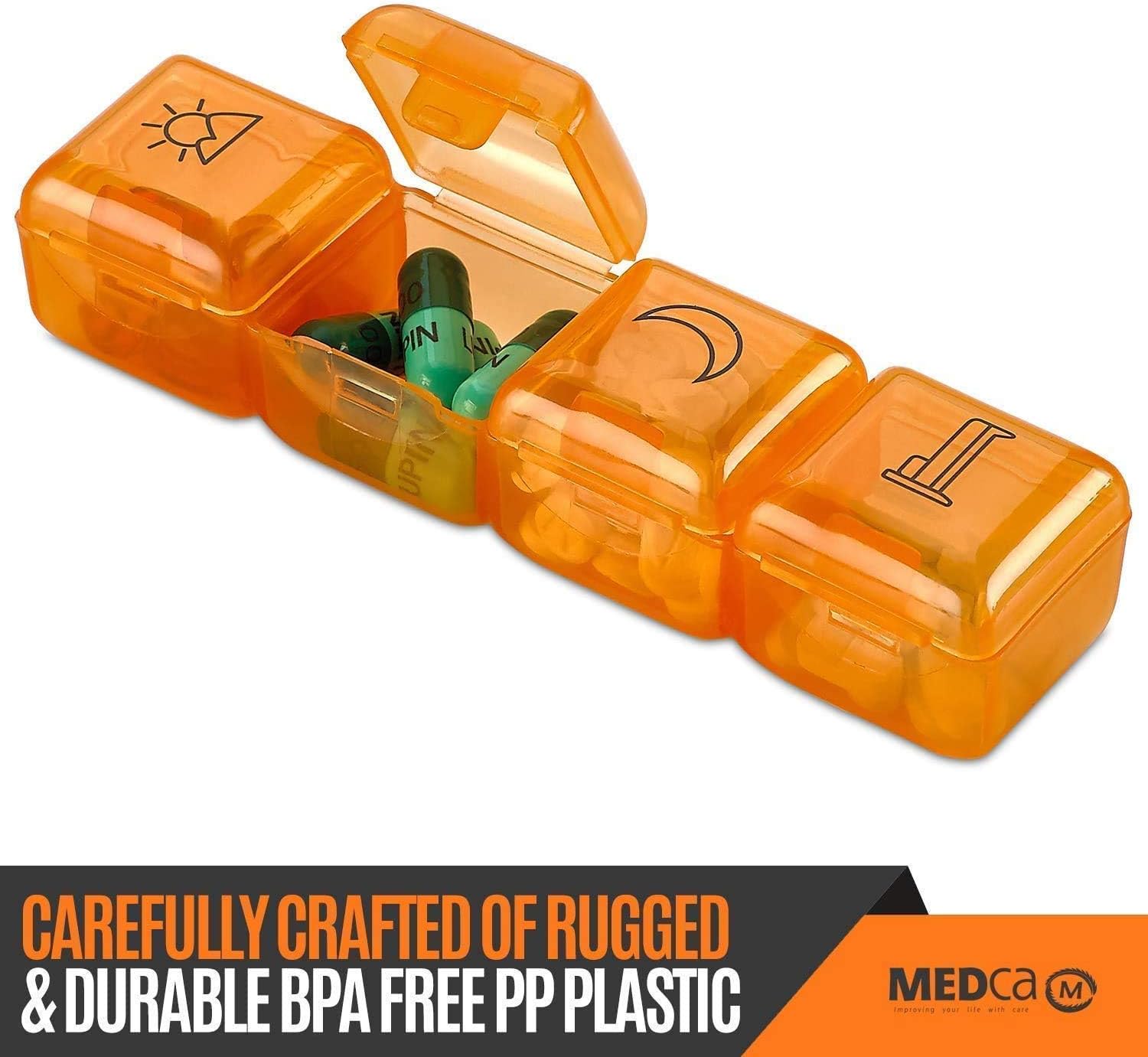 Weekly Pill Organizer - 4 Compartment Am/pm Pill Box, 7 Day Large Travel Medication Dispenser Case for Vitamins and Medicines by MEDca