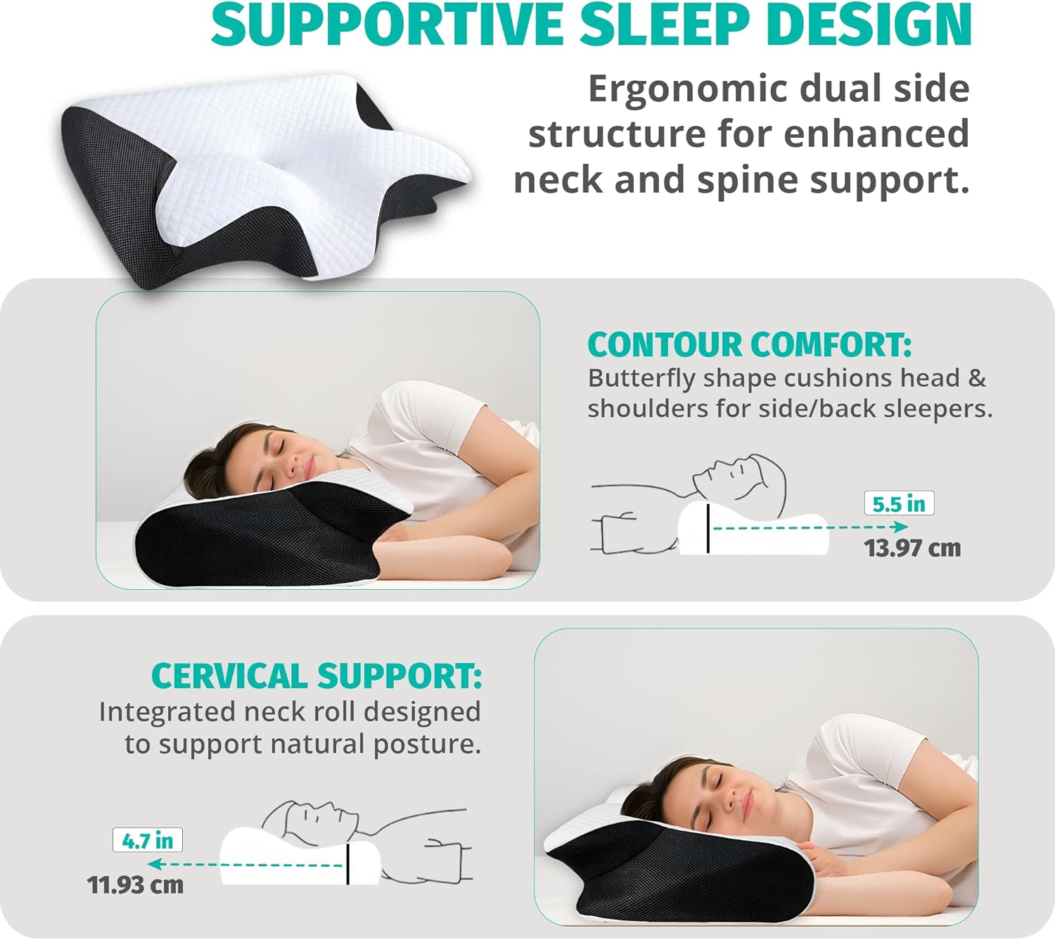 Cervical Neck Pillow for Sleeping – Memory Foam Pillow for Side Sleepers & Neck Support – Side Sleeper Pillow for Adults – Ergonomic Pillow for Shoulder, Neck and Back Support