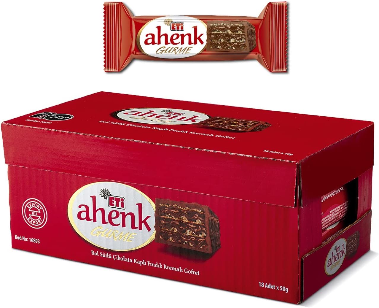 Eti Ahenk Gurme Çikolata Kaplı Fındık Kremalı Gofret 50 g x 18 Adet