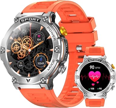 ساعة ذكية عسكرية للرجال 1،43 بوصة HD AMOLED DisplayAnswer/إجراء مكالمة ساعة ذكية ببطارية 420 مللي أمبير IP68 مقاومة للماء لنظام Android/iOS 100+ أوضاع رياضية/معدل ضربات القلب/النوم فضي