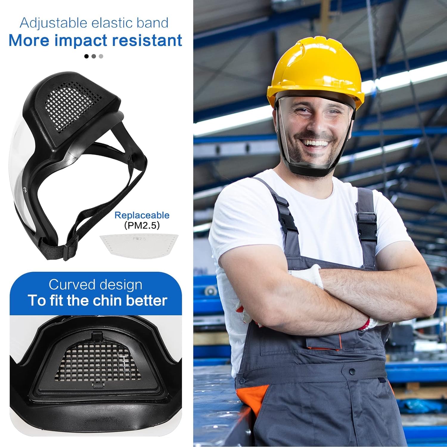 Super Protective Face Shield Anti-Fog Full Face Safety Shield Unisex All-Inclusive Face Protection with Detachable Flter (Black): Tools & Home Improvement