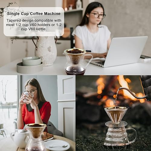 Miniatura 5 de CAMPINGLIFE - Filtro de café reutilizable de acero inoxidable para verter sobre café, de tamaño pequeño, sin papel, malla fina, colador de café y