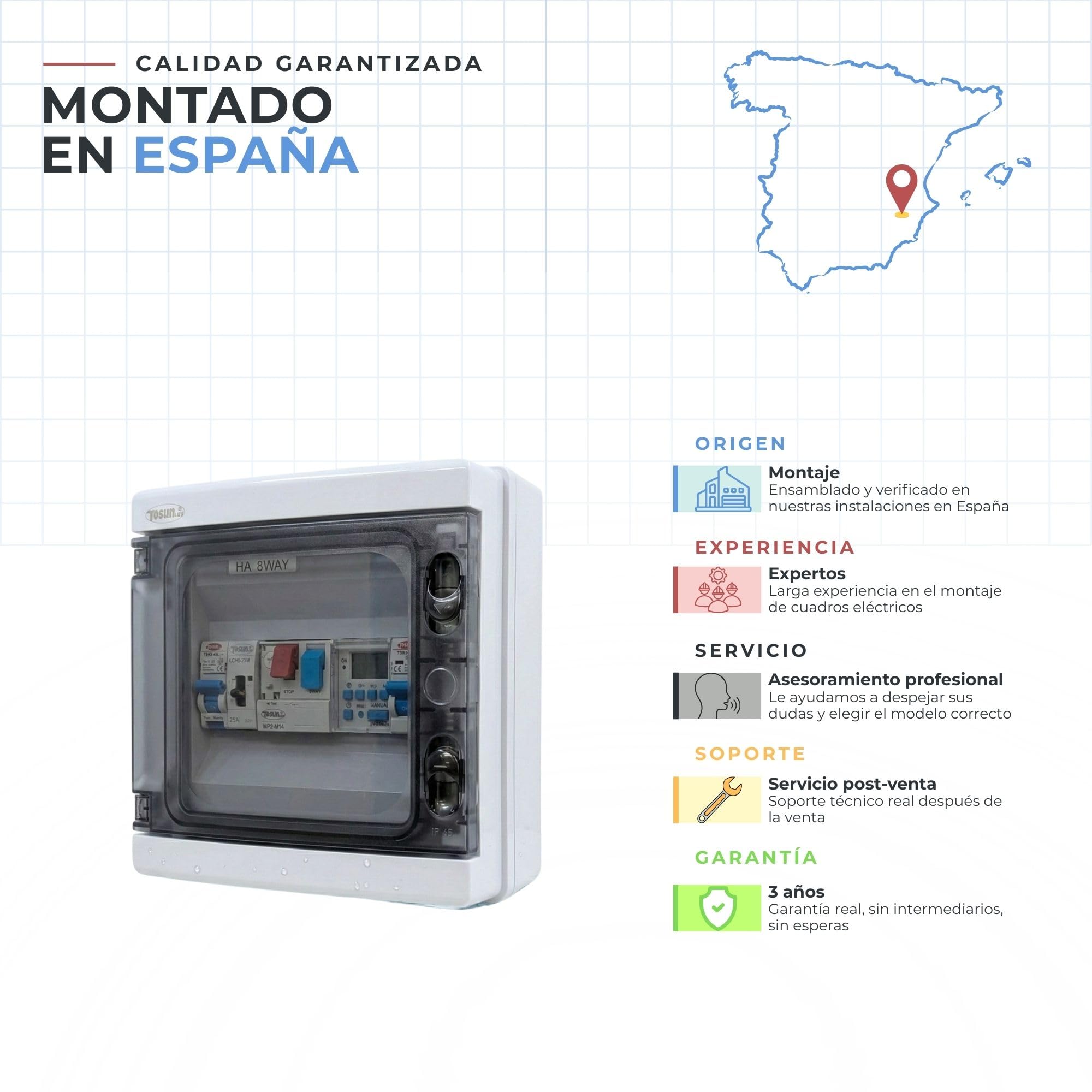 SWIMHOME Cuadro Eléctrico Básico Alta Resistencia para Piscina | Solo Motor | Contactor para Motor y Clorador | Bomba de Agua 0,5CV 2,5-4A