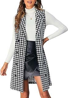 SOLY HUX Women's Plaid Houndstooth Print Blazer Long Vest Top Sleeveless Cardigan Jacket Price In India