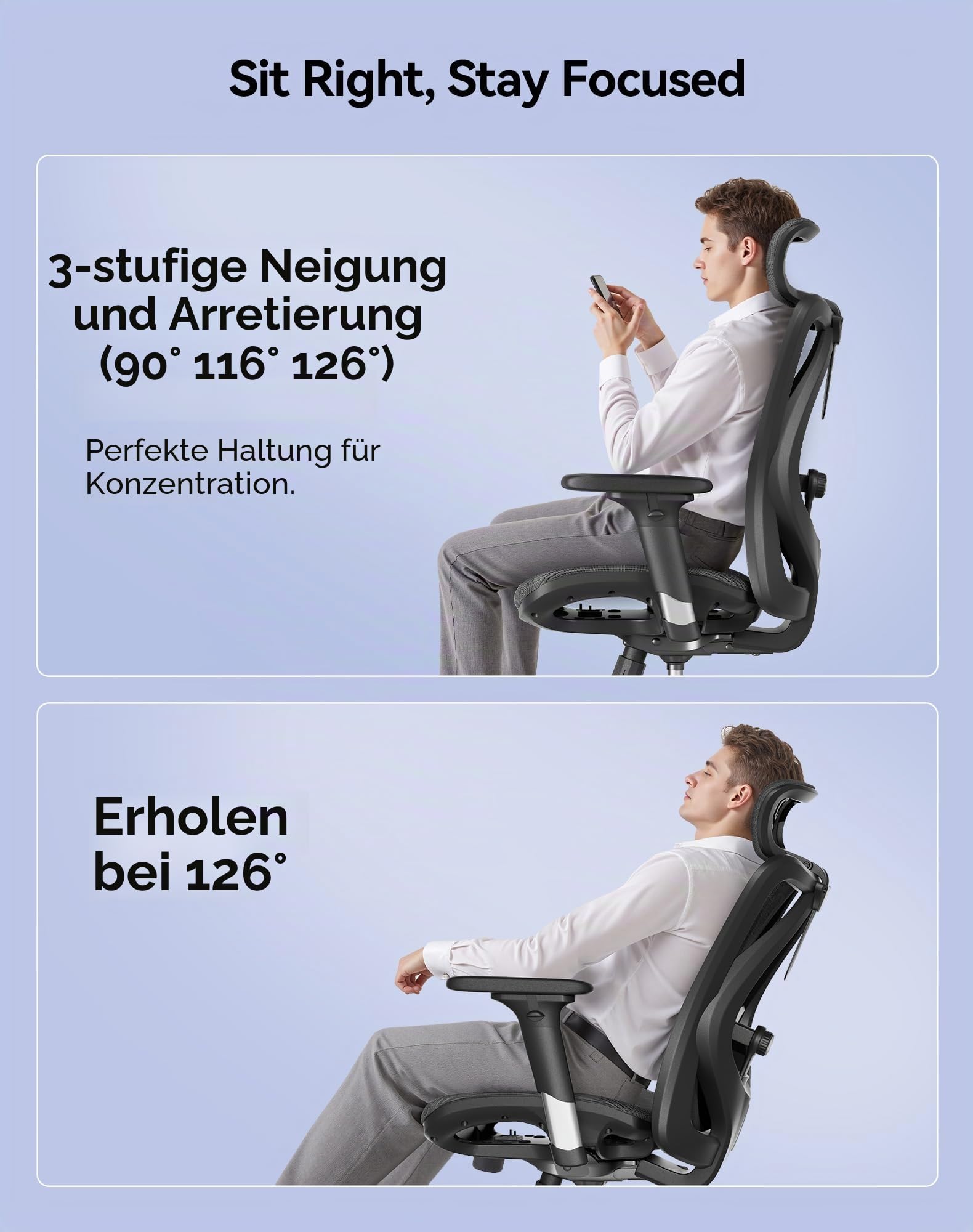 SIHOO M57 Ergonomischer Bürostuhl mit 3D Armlehne und Lendenwirbelstütze, Netz-Hochlehne, bis 150kg Belastbar (schwarz)