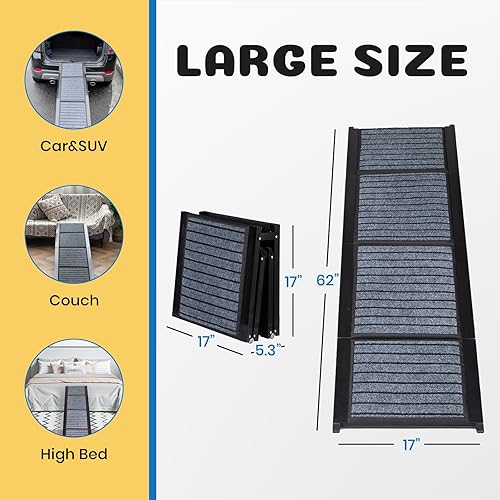 Miniatura 6 de Rampas portátiles de 62 pulgadas para perros medianos, superficie antideslizante de 17 pulgadas de ancho, escaleras plegables y ligeras, escaleras