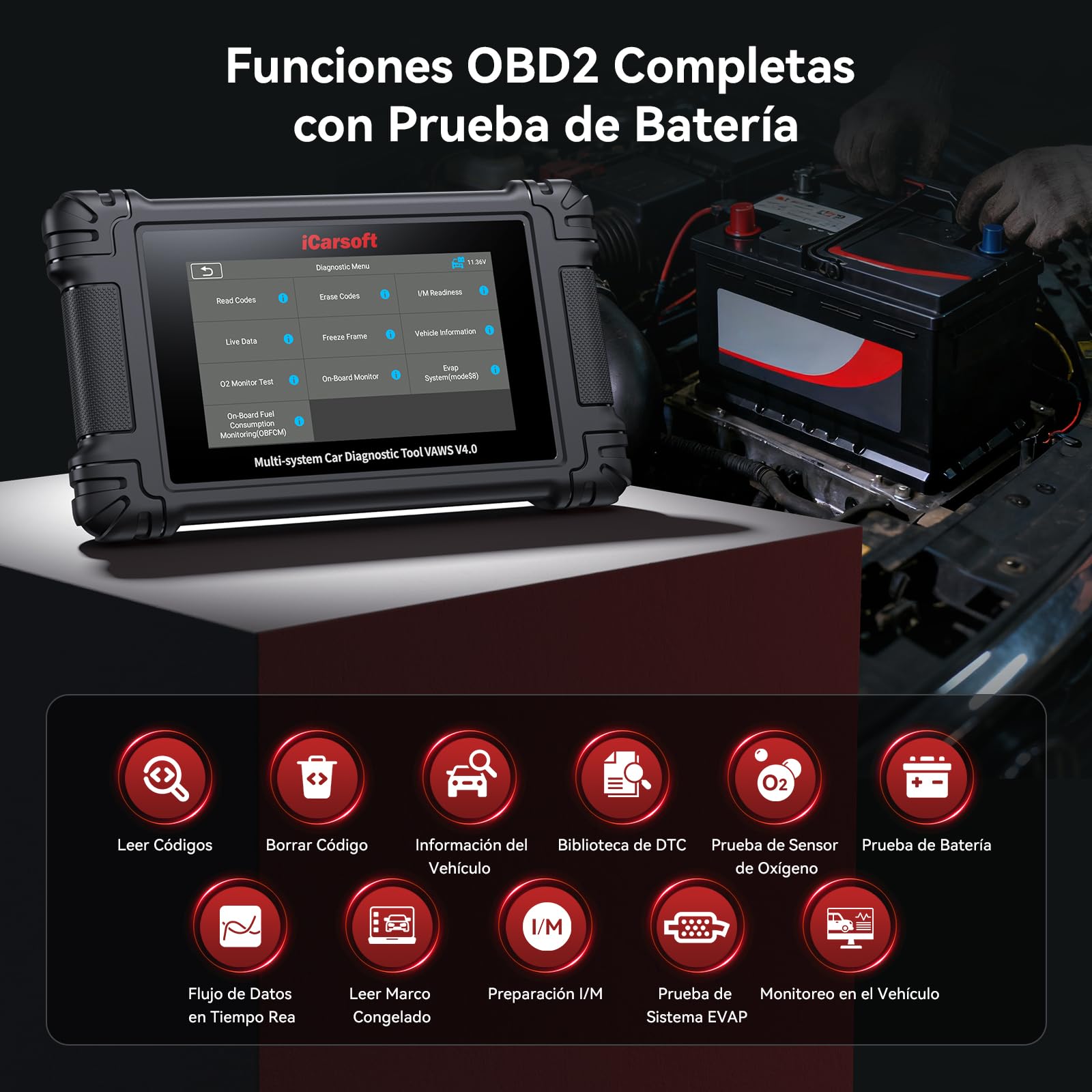 iCarsoft VAWS V4.0 Máquina Diagnosis Coche para VW/Audi/Skoda/Seat + 2 Marcas Opcionales, Escáner OBD2 Bidireccional de Todo el Sistema, 43 Funciones Reinicio para V.A.G, Auto Vin, Actualización WiFi