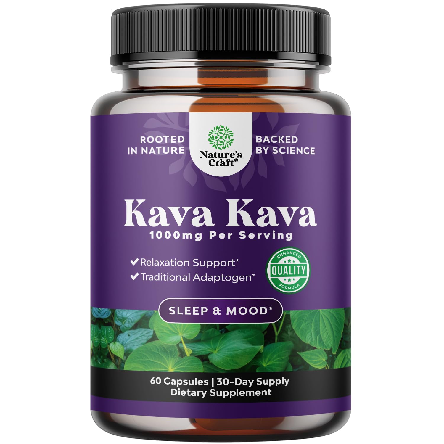 Kava Kava Capsules - Stress & Mood Support Supplement - 60 Count | Fast Acting Kava Root for Relaxation Support - Calming Supplement for Adults - Sleep Support Supplement - 1000 mg per Serving