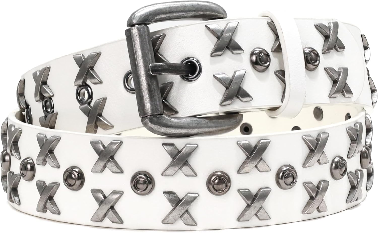 Men Studded Belt, Metal Punk Rock Rivet Cool Belts with Letter X Rivet for Men fit Jeans Pants