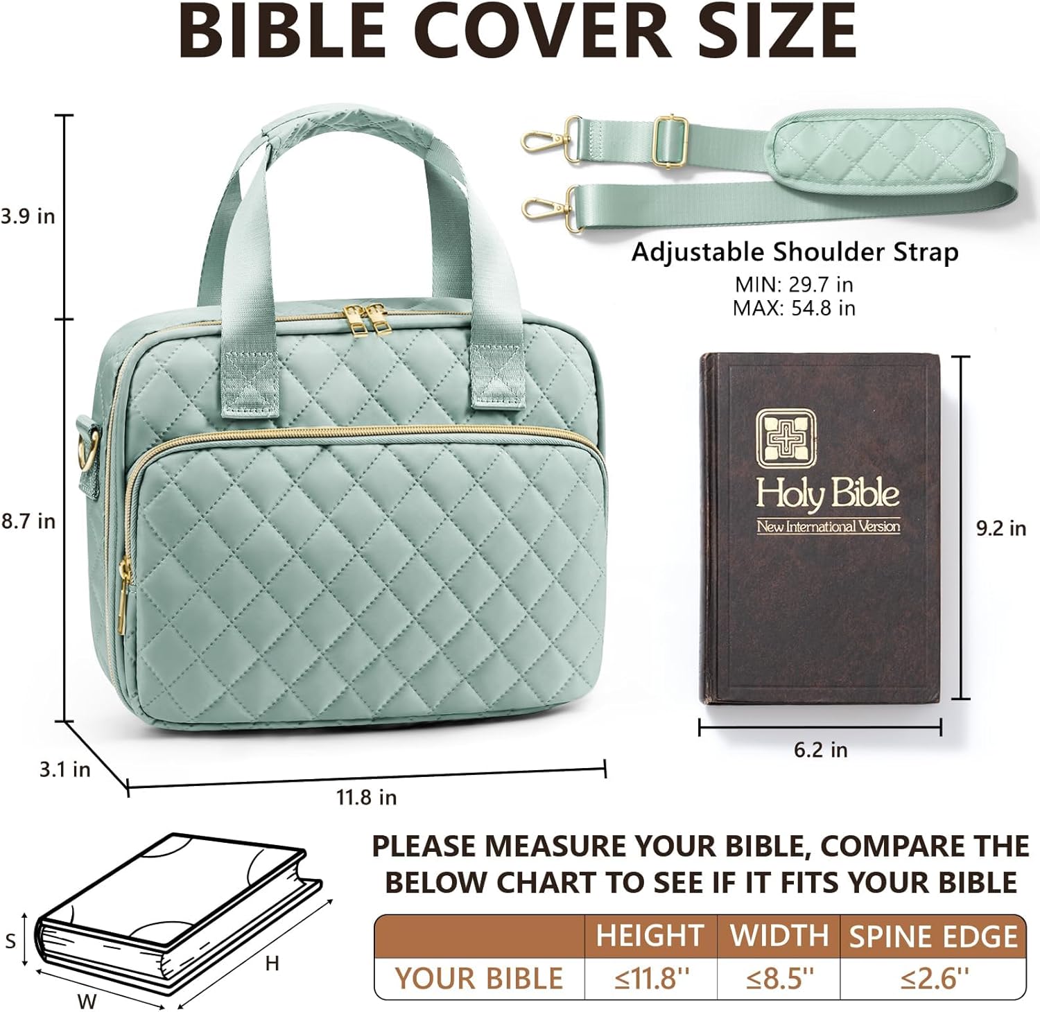 Bible Cover Case for Women, Large Bible Bag Bible Study Supplies Accessories Journaling Kit with Highlighters Tabs, Quilted Book Carrying Cases with Shoulder Strap, Valentines Christian Gift for Women - Image 3