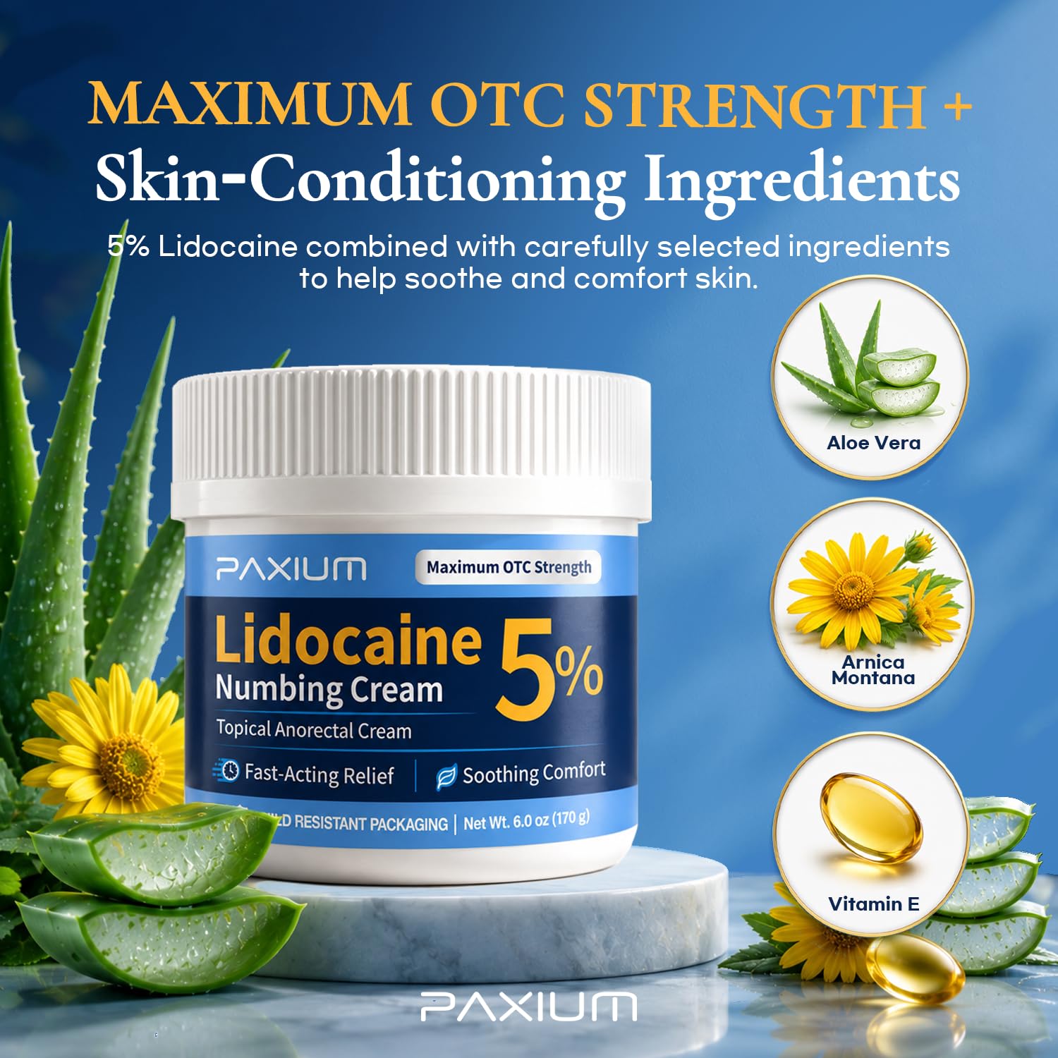 5% Lidocaine Numbing Cream with Aloe Vera Arnica Vitamin E, 6OZ — Amazon image 2