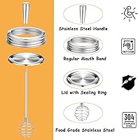 Vista 3 de Tapa para tarro Mason con dispensador de miel, 1 tapa de enlatado de boca regular y anillo para frascos de bola o Kerr, tapa de agitadores de miel