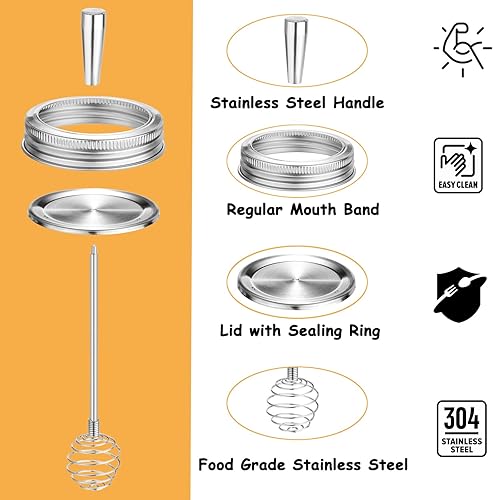 Miniatura 3 de Tapa para tarro Mason con dispensador de miel, 1 tapa de enlatado de boca regular y anillo para frascos de bola o Kerr, tapa de agitadores de miel
