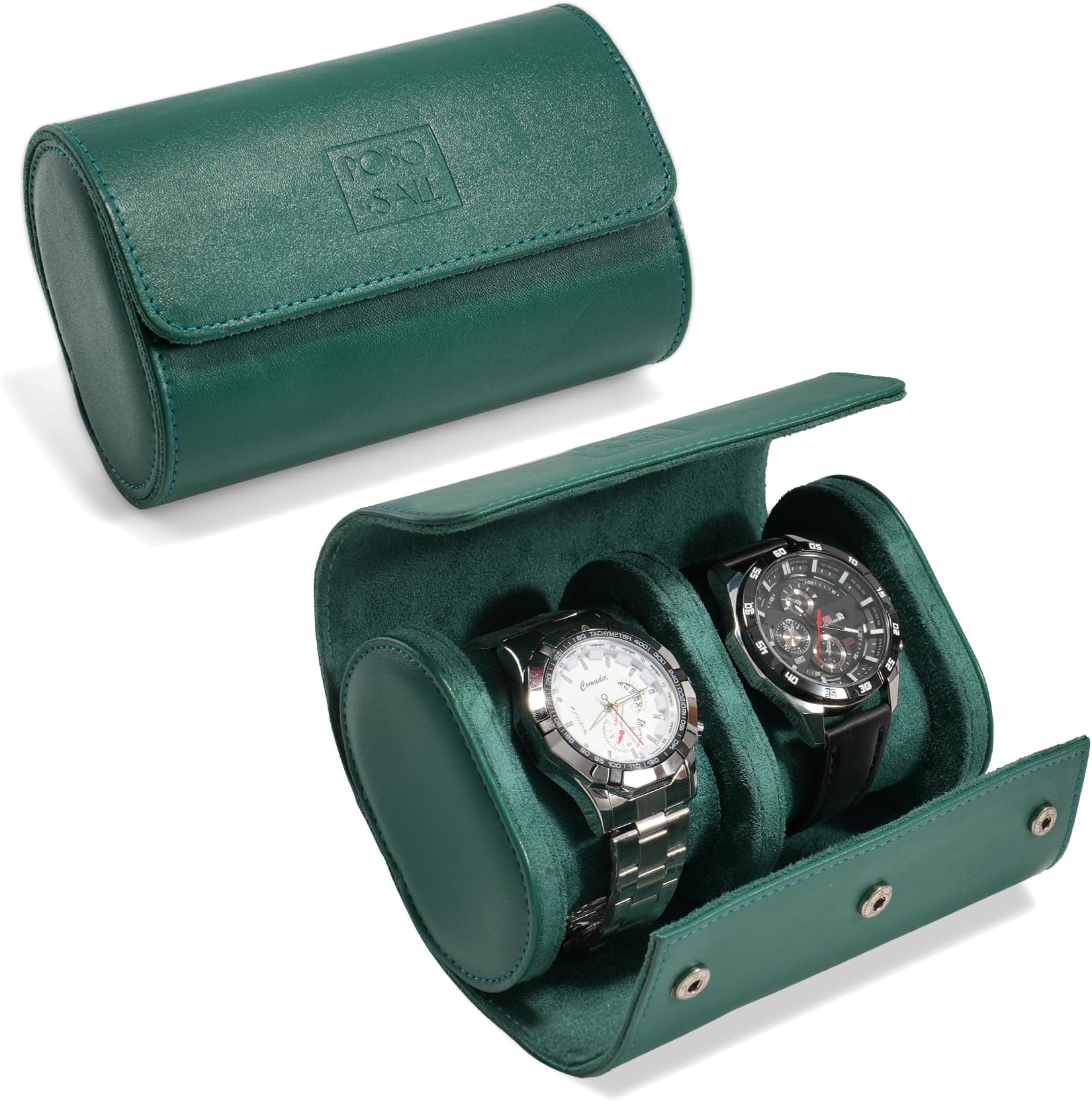 PoBoSall Watch Travel Case for Men Women 2 slot Leather Watch Roll Travel Case Watch Box Storage Organizer and Display Holder for Green 2 Watches
