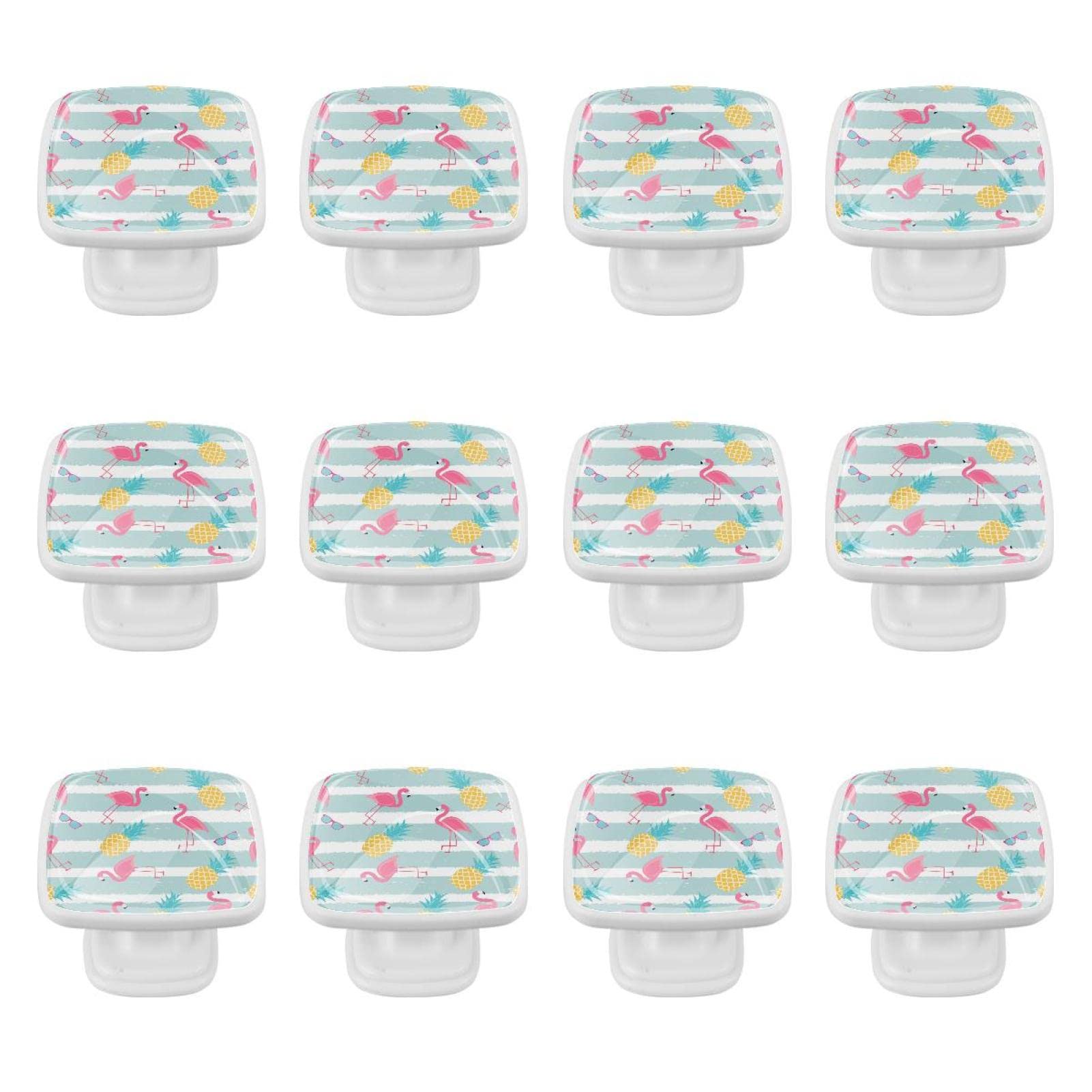 Poignées de tirage boutons d'armoire verre ananas flamant rose tiroir x12