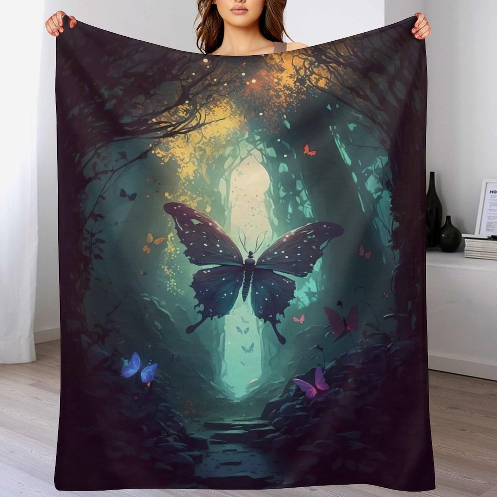 Couverture polaire papillon en flanelle douce pour lit et canapé de 130x150cm
