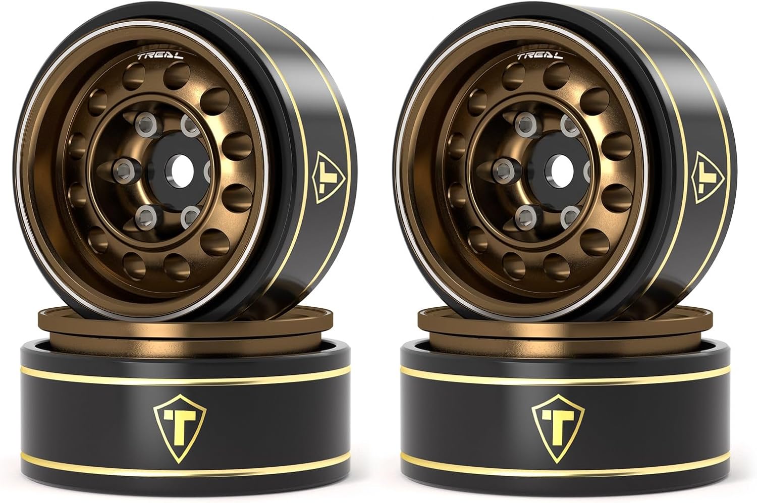 TREAL 1.0 Beadlock Wheels 12-Hole Classic Vintage Wagon Wheels for 1/24 RC Vehicle SCX24 FCX24-Type K(Bronze)