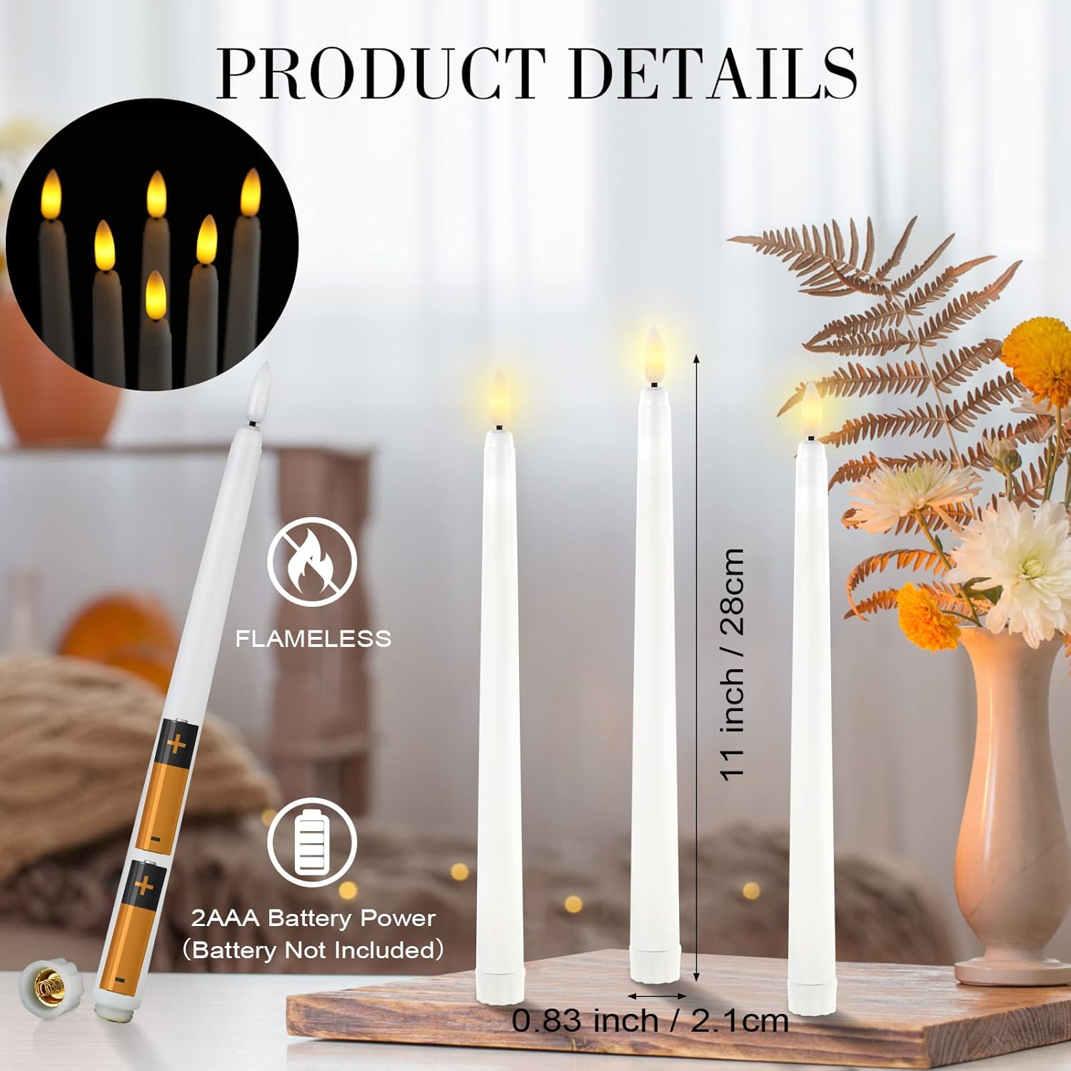 Qunclay 84 Pack Flameless Taper Candles Bulk 11 Inch Battery Operated LED Candlesticks with Warm Flickering Light, Realistic Electric Candles for Halloween Wedding Party Christmas Home Decor(White)
