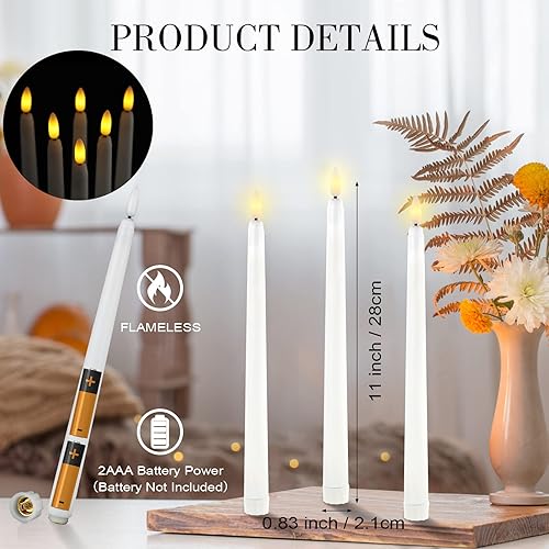 Miniatura 2 de Qunclay Paquete de 84 velas cónicas sin llama a granel de 11 pulgadas, a pilas, con luz cálida y parpadeante, velas eléctricas realistas para