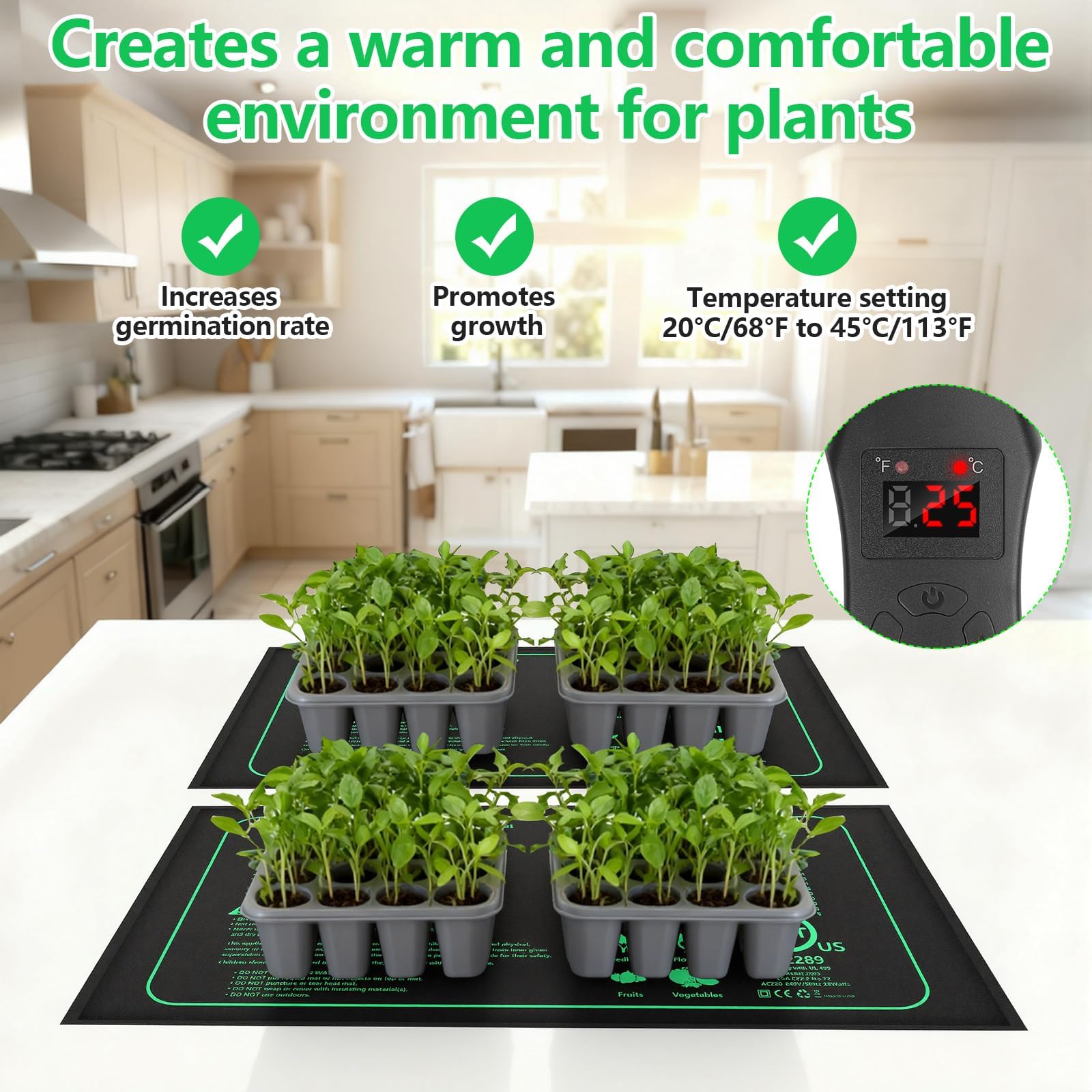 Diealles Shine Tapis Chauffant pour Plantes avec Thermostat, 2 Tapis Chauffants 30W avec 1 contrôleur, Température Réglable 30-45°C, pour Semis, Animaux Domestiques et Reptiles (52 x 25 cm)
