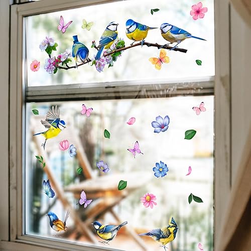 Miniatura 1 de Calcomanías florales de doble cara para ventana de primavera y verano, calcomanías coloridas para ventanas de pájaros de vidrio, puertas