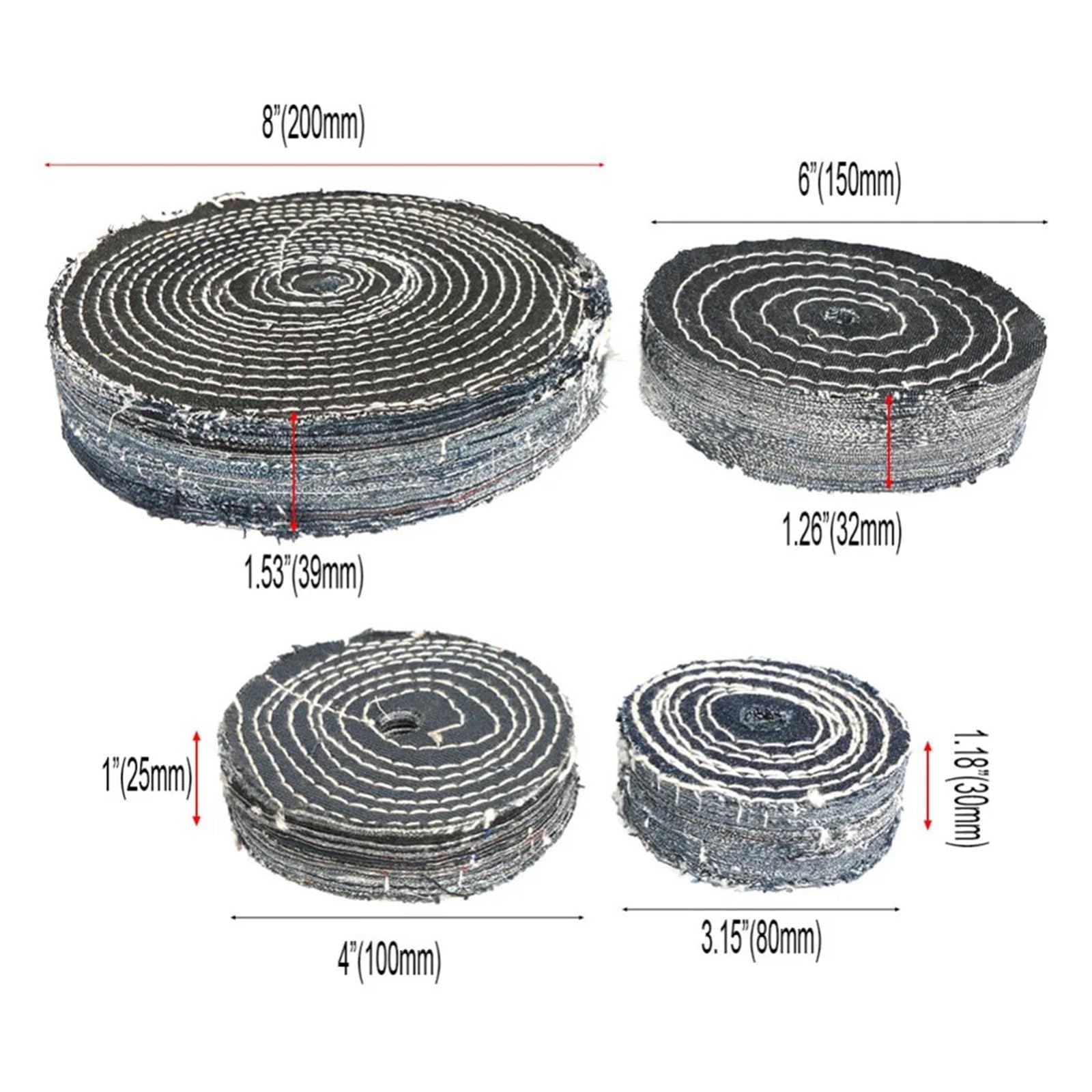 Rueda de Pulido de Tela Vaquera de 4 a 12 Pulgadas, Discos de Pulido de Mezclilla for pulir Metales de Acero Inoxidable, 1 Pieza(200mm)