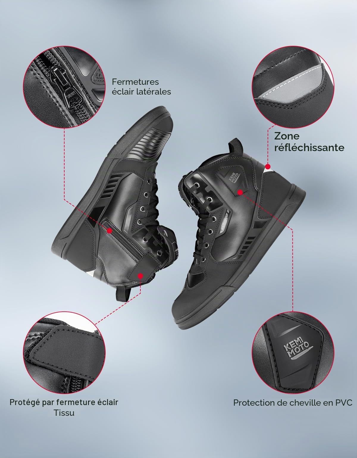 KEMIMOTO Chaussure Moto Homme Imperméables, Botte Moto Hommes Décontractées, Chaussures de Motocross avec Support de Cheville et Semelle Antidérapante