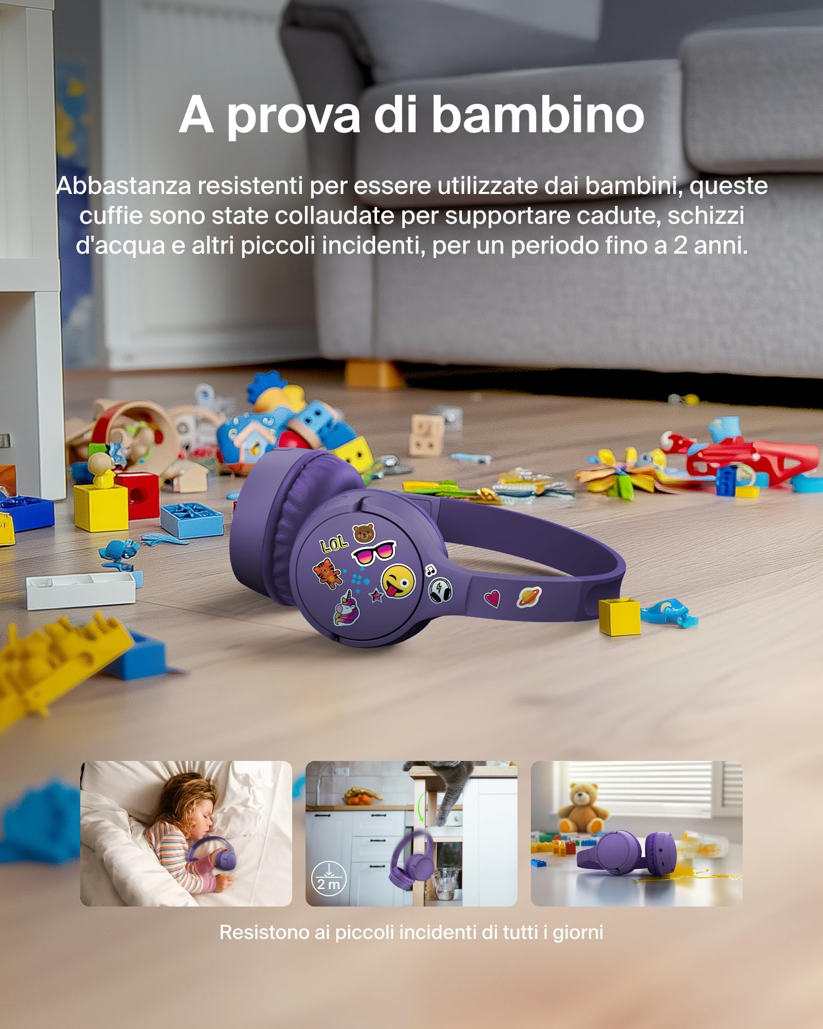 Belkin SoundForm - Mini cuffie wireless per bambini, con microfono integrato, 30 ore di riproduzione e divertenti adesivi, cuffie over-ear per apprendimento online, scuola, viaggi, iPhone, iPad,