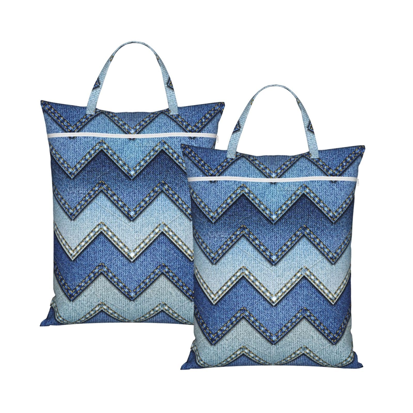 YFSGDLBN Gradient Blue Denim printed Travel dirty laundry bag clothes pack Storage Basket Bag