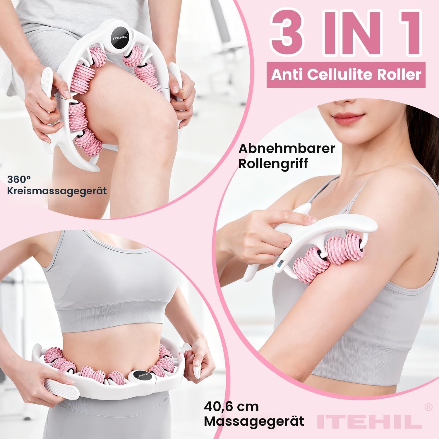 ITEHIL Lymphdrainage-Massagegerät, Anti-Cellulite-Massagerolle, Cellulite-Entferner, Faszien-Massagegerät für Arme, Beine, Bauch und Gesäß