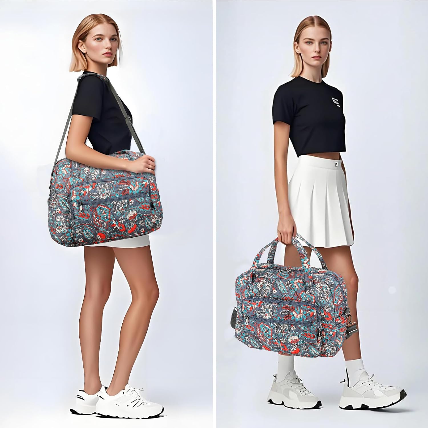 Searock Quilted Travel Duffle Bag, Weekender Overnight Bags for Women Travel, Carry On Duffel Bags for Airplanes Orange - Image 2