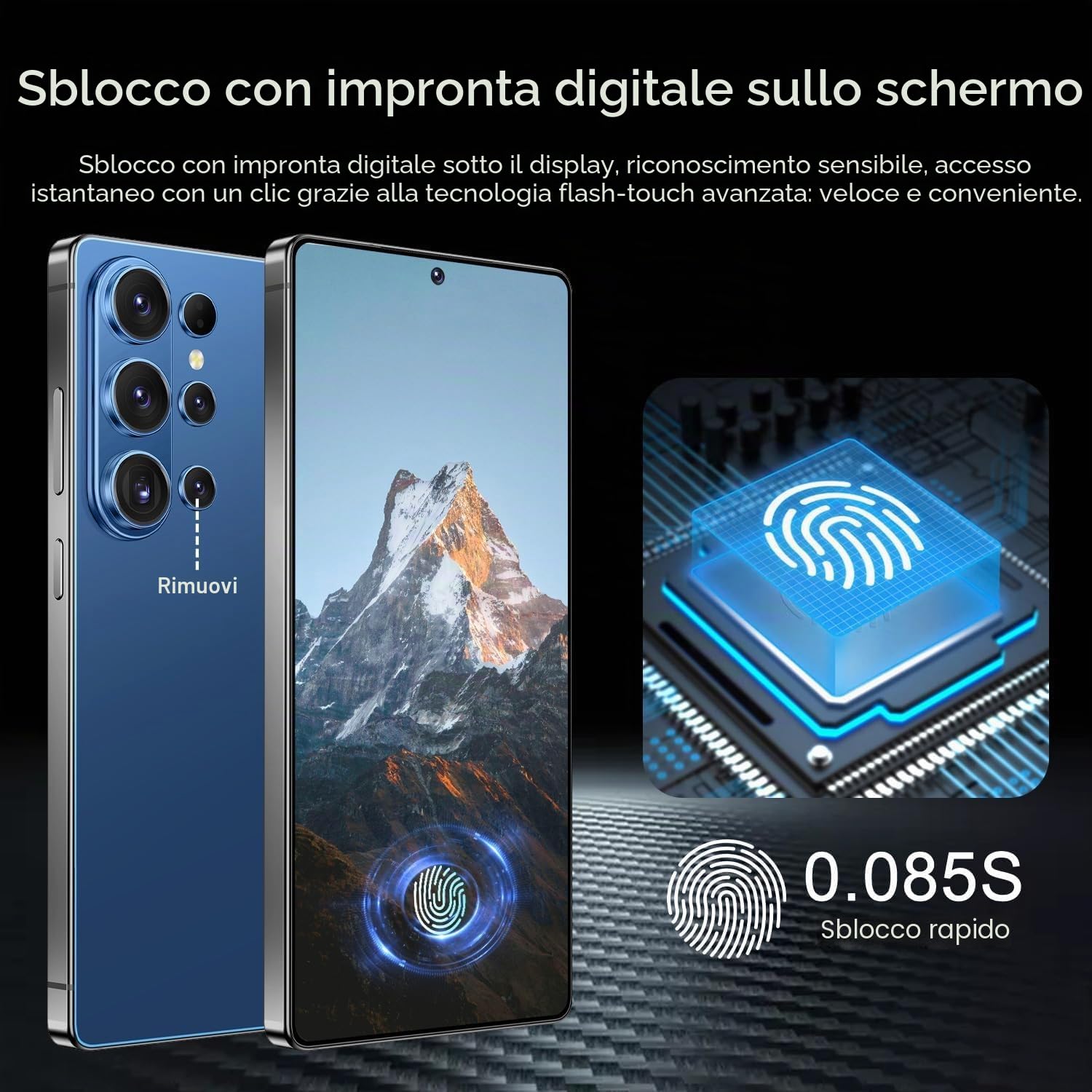 Smartphone Android 15 5G C26Ultra | Display da 6,8 pollici | 8 GB di RAM + 256 GB di memoria interna (espandibile fino a 128 GB) | Doppia SIM | Doppia fotocamera | Riconoscimento facciale | Viola