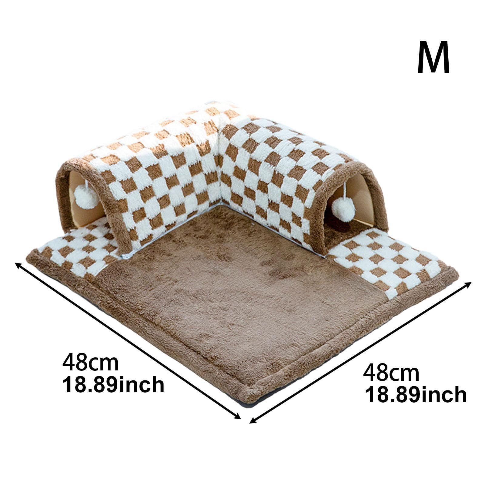 Tunnel pour Chats Tunnel Lit Jouet Balle Maison de Jeu Habitat Animaux Petits Tapis Amovible Pliable Douceur Convenable Chatons Lapins Intérieur, Marron M