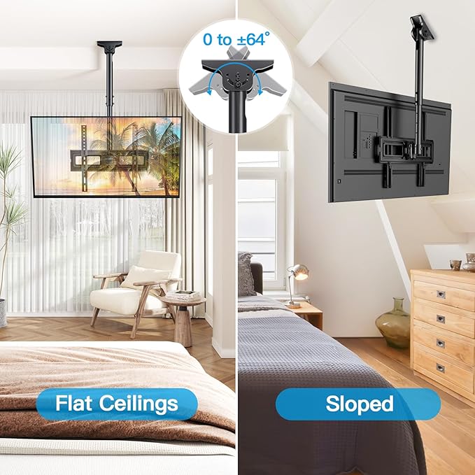 PERLESMITH Ceiling TV Mount for 26-65 inch Flat Screen Displays, Max VESA 400x400mm, Hanging Adjustable Ceiling TV Bracket Fits Most LCD LED OLED 4K TVs, Pole Ceiling Mount Holds up to 110lbs, PSCM2