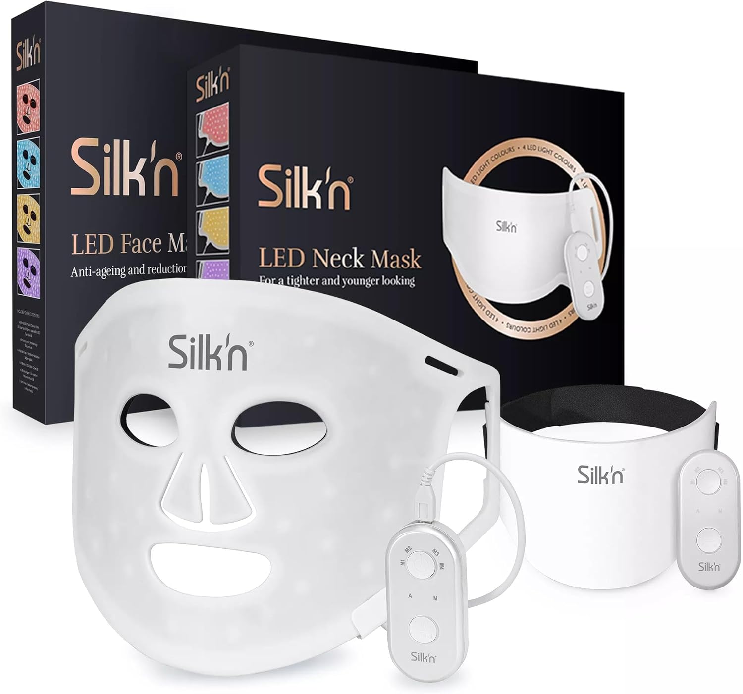 Silk’n LED-maskerset voor gezicht en nek | Huidverzorging tegen droge huid, rimpels, acne en onzuiverheden | Revitaliserend en kalmerend effect | LED-technologie voor een stralende huid | Wit