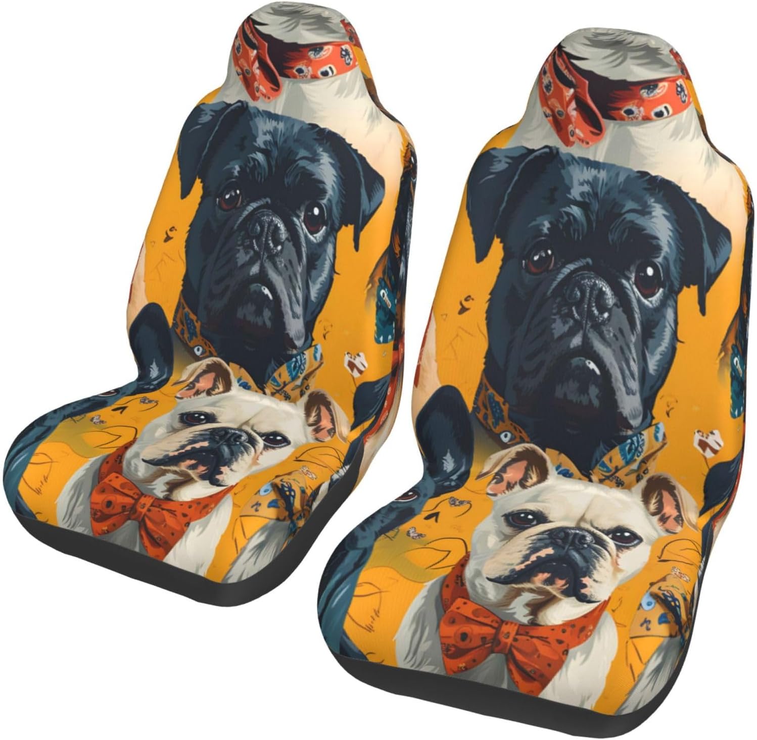 Car Seat Covers Dog French Bulldog Pattern Front Seat Covers Set of 2 Elastic Car Seat Covers Universal Fit for Car Truck SUV Automotive Interior Accessories for Women Men