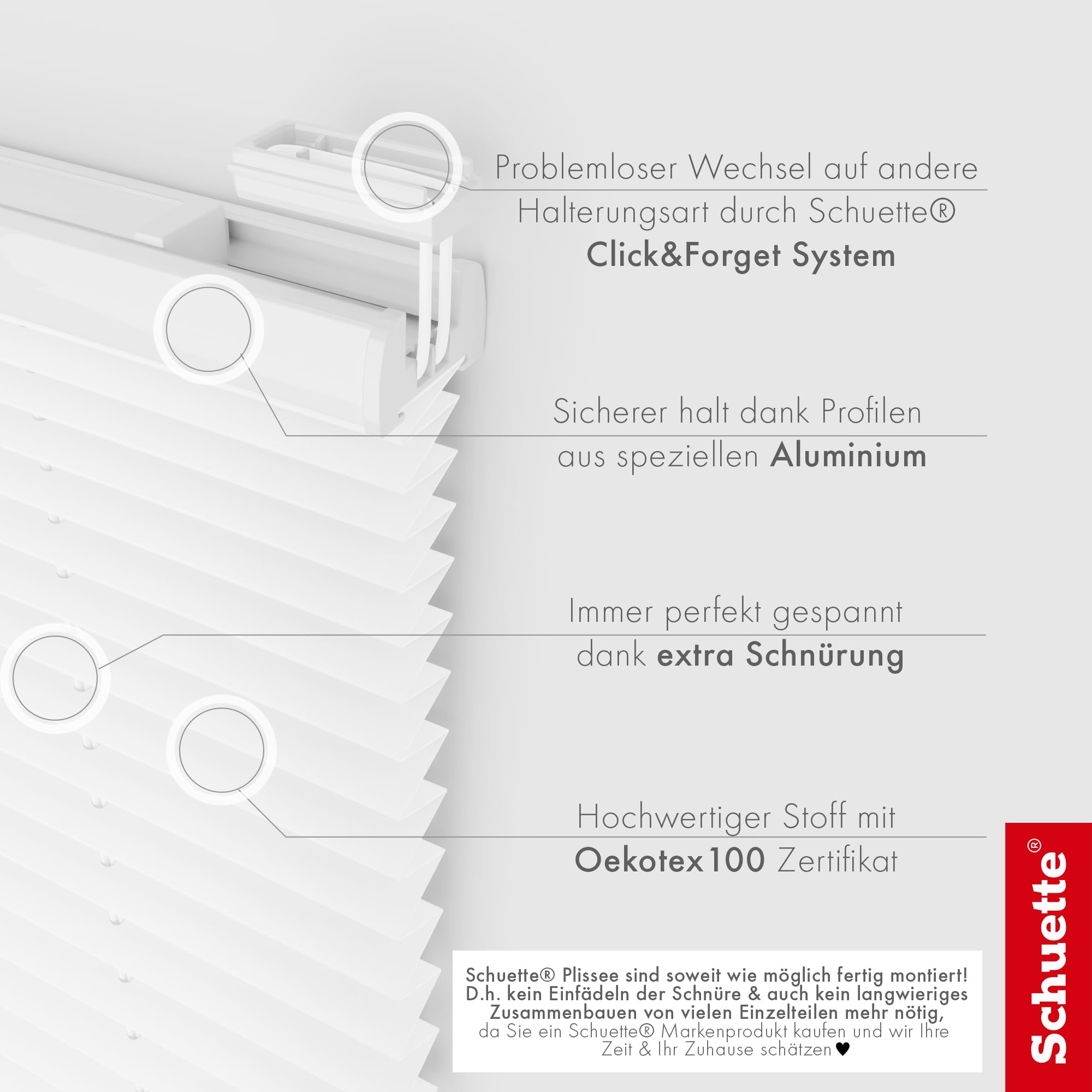 Schuette® Plissee ohne Bohren zum Kleben ● Premium Kollektion: White Day (Weiß) ● 60x80cm (Breite x Höhe) ● Suprafix Klebe- & Schraubhalter 2in1 Set Letsbond ● Bequeme Rollo