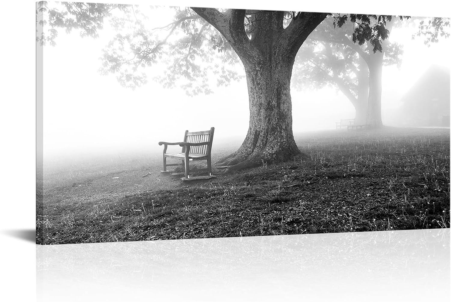 VANSEEING Black and White Tree Wall Art Canvas Prints Fog Forest Misty Landscape Nature Chair Pictures Modern Artwork Wall Decor for Living Room Bedroom Kitchen 20x40 inch